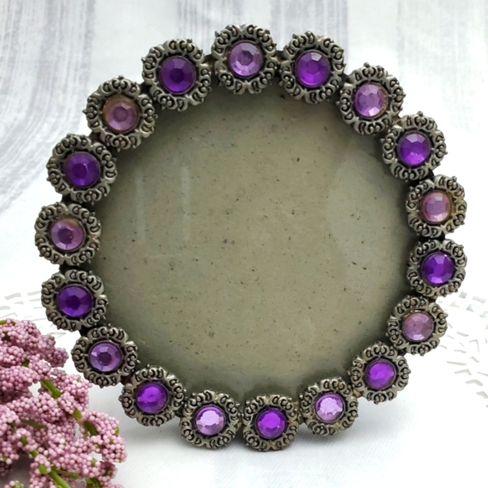 Vintage Amethyst Faux Stone Round Photo Frame